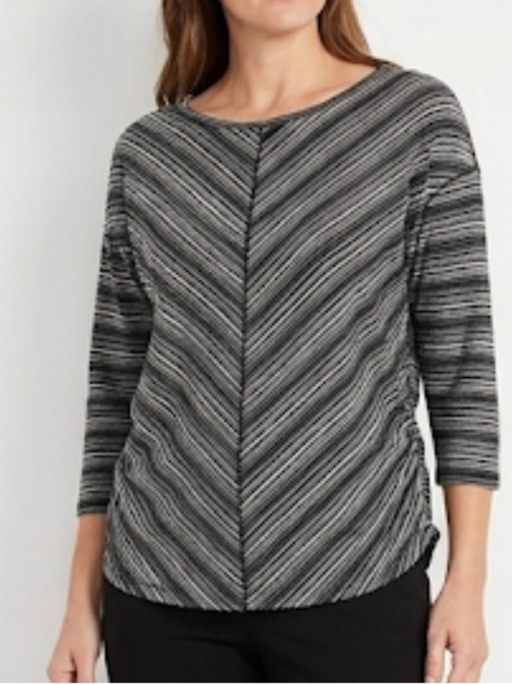 Talbots Black and Gray Striped 3/4 Sleeve scoop neck Top size L